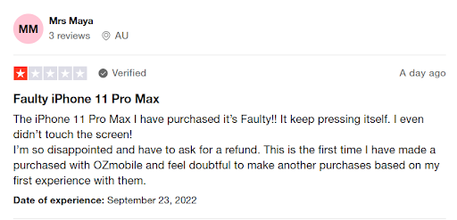 Mrs Maya Negative review on Oz Mobile